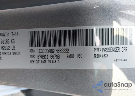 2015 Chrysler 200 Limited z USA, uszkodzony, nr VIN 1C3CCCAB6FN552222